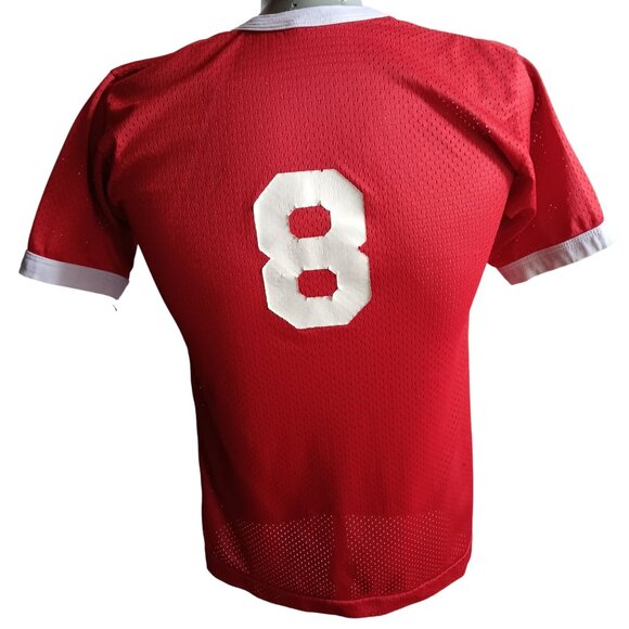 Men's Small Vintage T-shirt Single Stitch Mesh Ringer "8" 1980's Nylon USA Indy - Picture 1 of 7